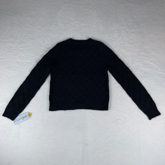 Cat & Jack Pointelle‎ Cardigan Sweater Girls Small Black Knitted Button-Front - Picture 3 of 4
